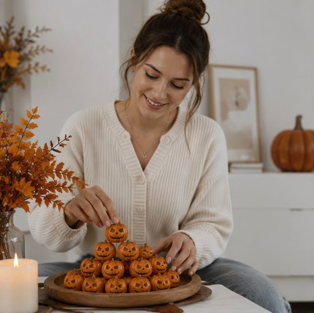 Tiny Jack-o'-Lantern Figures — Orange Resin Grinning Pumpkin Accents for Seasonal Tablescapes, Fairy Gardens & Festive Halloween Craft | Thomler