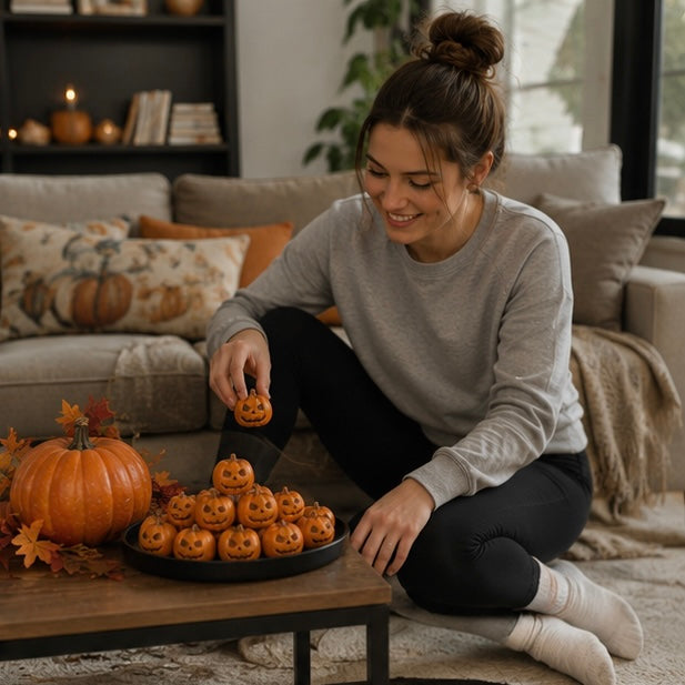 Tiny Jack-o'-Lantern Figures — Orange Resin Grinning Pumpkin Accents for Seasonal Tablescapes, Fairy Gardens & Festive Halloween Craft | Thomler