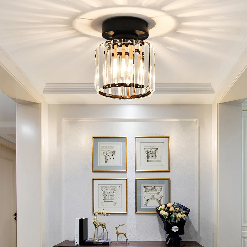 Ceiling Light Crystal Brass E27 Compact Hallway Bedroom Living Room Flush Mount Lighting Fixture | Thomler