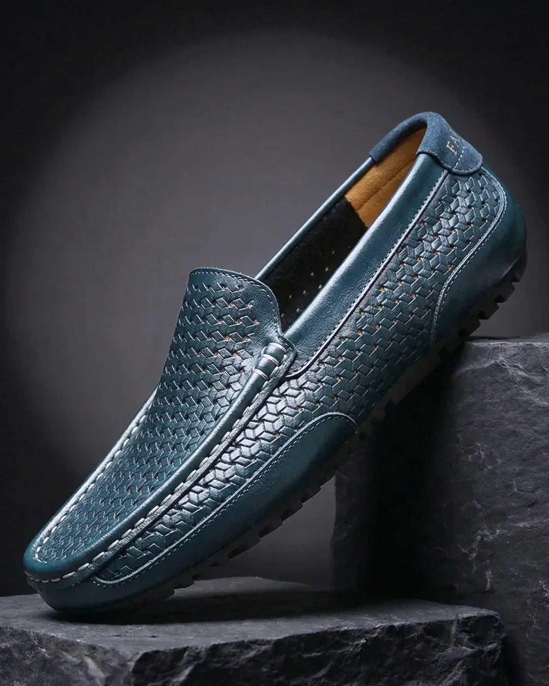 Handwoven Leather Slip-On Shoes with Cushioned Footbed & Rubber Sole for Men – Casual Summer Driving Moccasins, Breathable Comfort for | Thomler