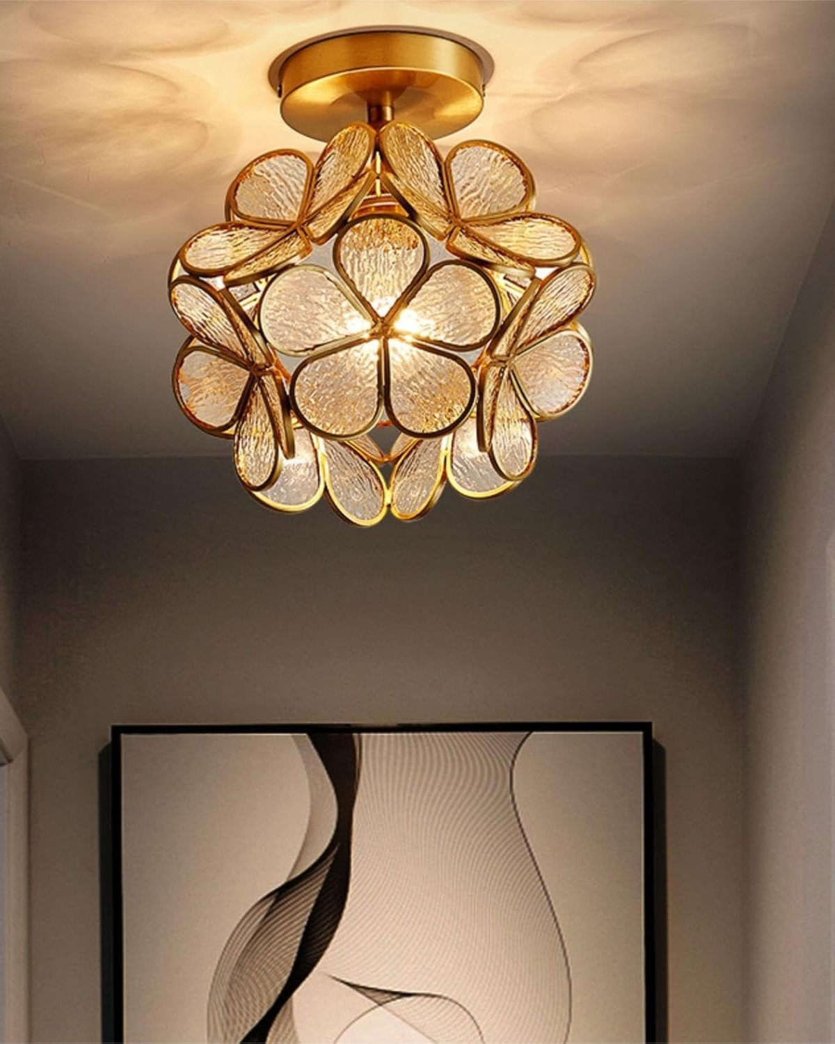 Ceiling Lamp Acrylic 20.0 cm (7.9") Gold Hallway Bedroom LED Floral Flush Mount Light Fixture | Thomler