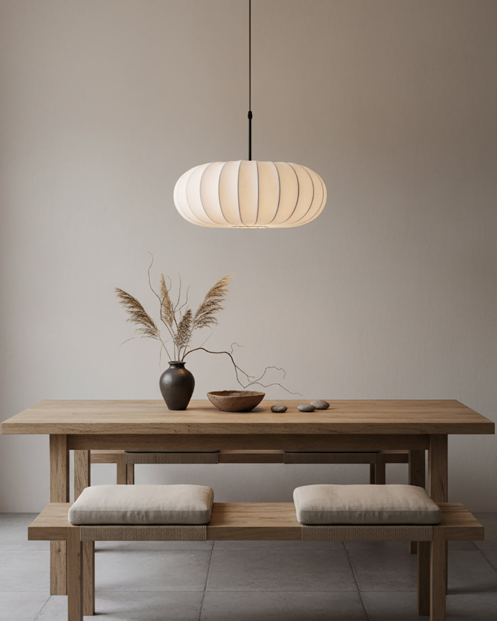 Pendant Lamp Fabric Shade 11.8 in White Rustic Living Room Dining Ceiling Light | Thomler
