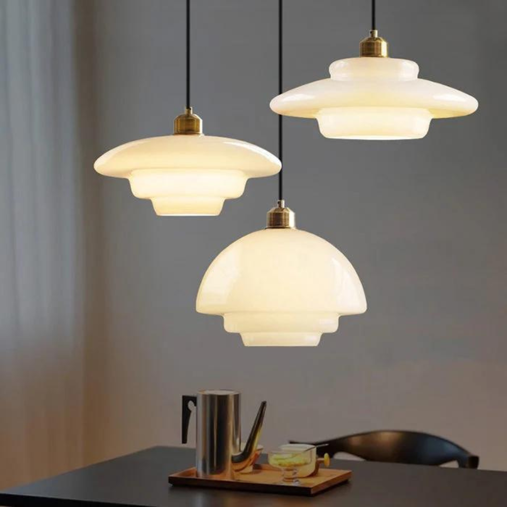 Pendant Light Brass Glass 30.0 cm Gold Dining Room Art Deco Hanging Ceiling Lamp Layered Shade E27 | Thomler