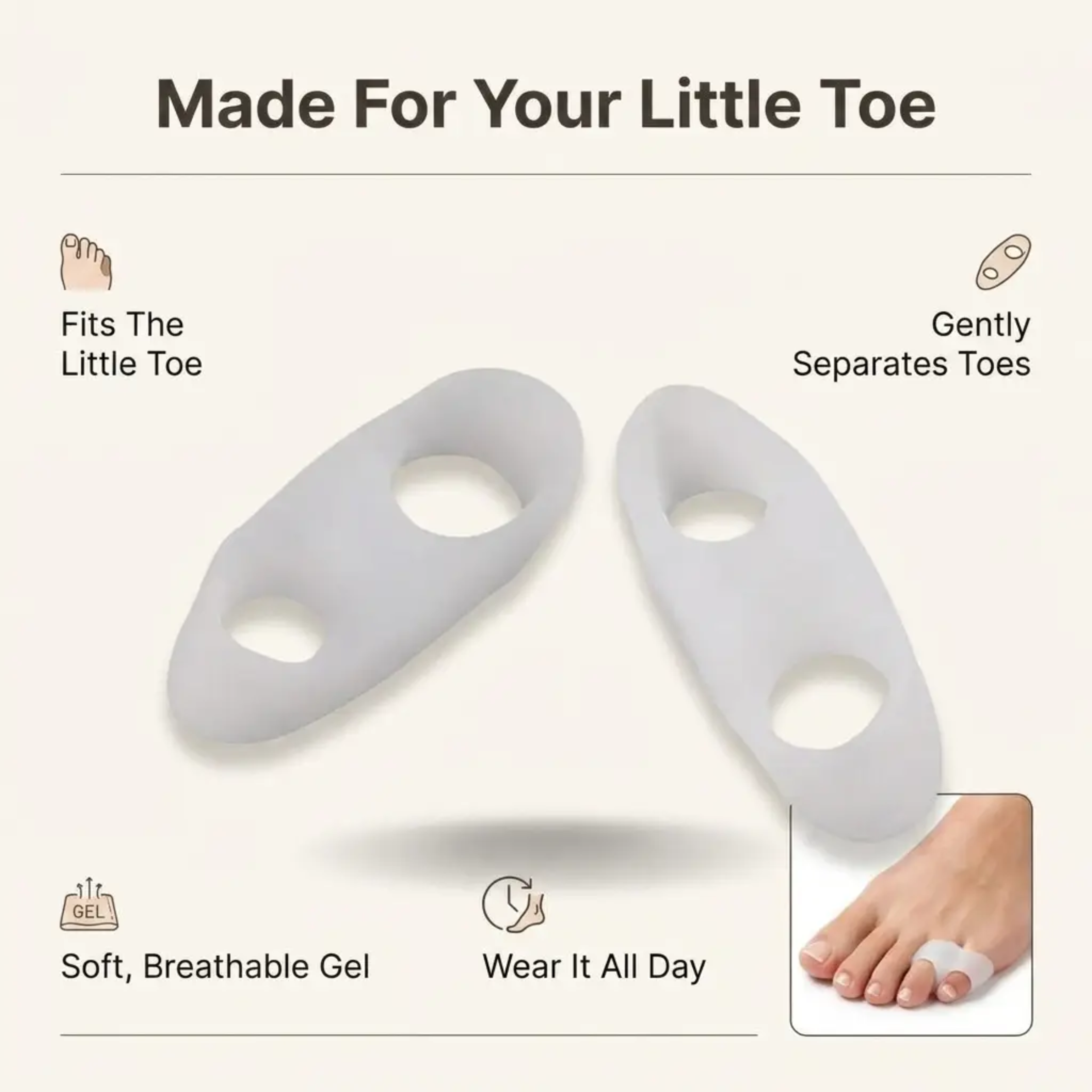 Orthopedic Toe Separators for Bunion Relief, Hammertoe & Crooked Toe Alignment – Soft Gel Spacers for Pinky Toe Pain | Comfortable Foot Supp | Thomler