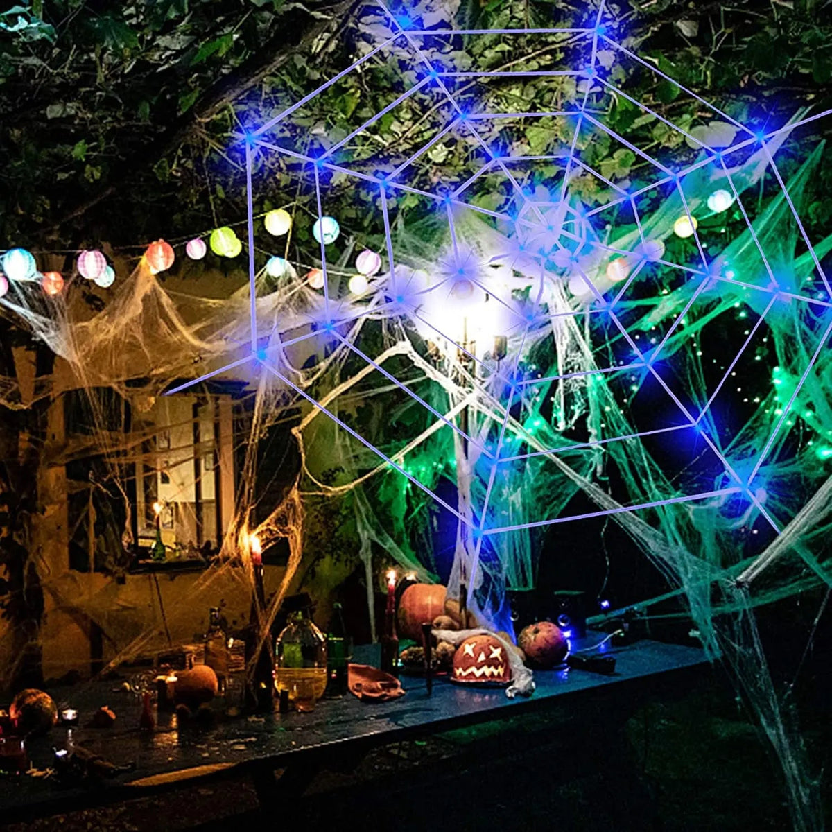 LED Cobweb Light with Remote – 12 ft Illuminated Spider Web for Halloween Parties & Haunted Displays | Thomler