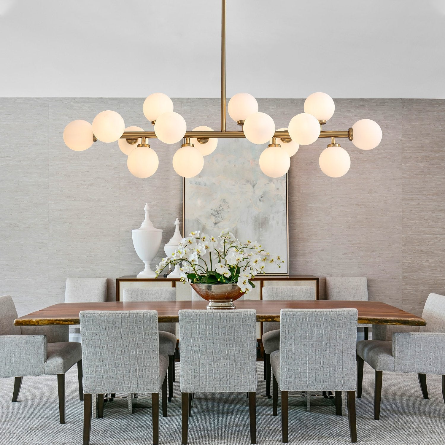 16-Light Linear Island Chandelier with Frosted Glass Globes Gold Finish for Dining Room Kitchen | Thomler