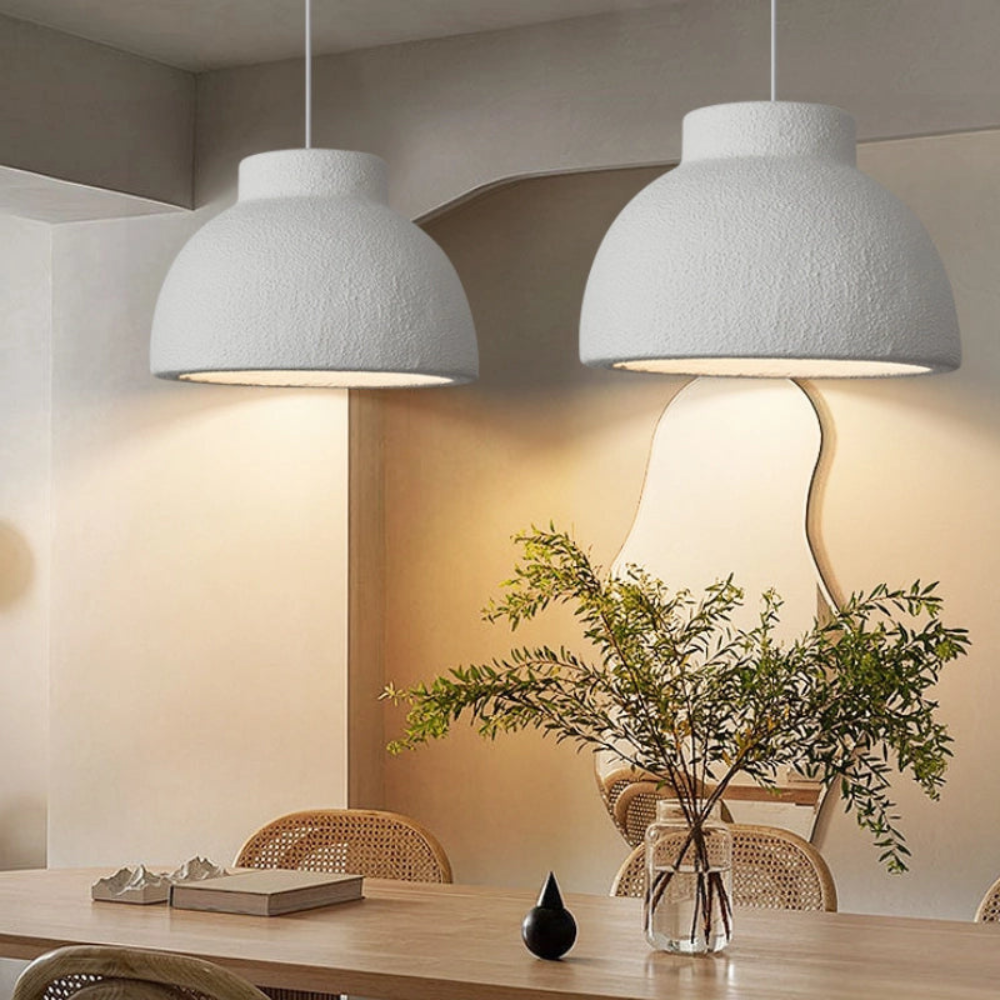 Pendant Light Polystyrene Dome 15.4 in White Dining Room Kitchen Island Hanging Ceiling Lamp Minimalist Nordic Wabi Sabi | Thomler