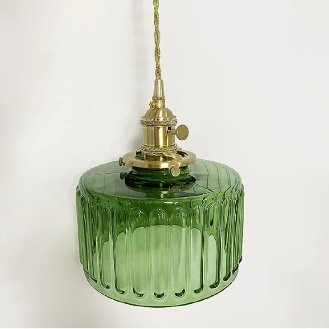 Pendant Light Ribbed Glass E27 Green Adjustable 150.0 cm Dining Room Kitchen Island Hanging Ceiling Lamp | Thomler
