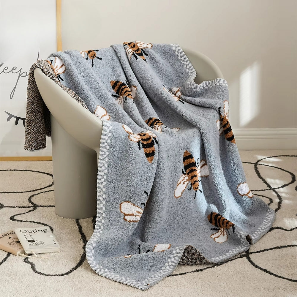Honeybee Jacquard Knit Throw Blanket – Lightweight Microfiber for Couch, Bed & Travel – 51×63 Inch | Thomler