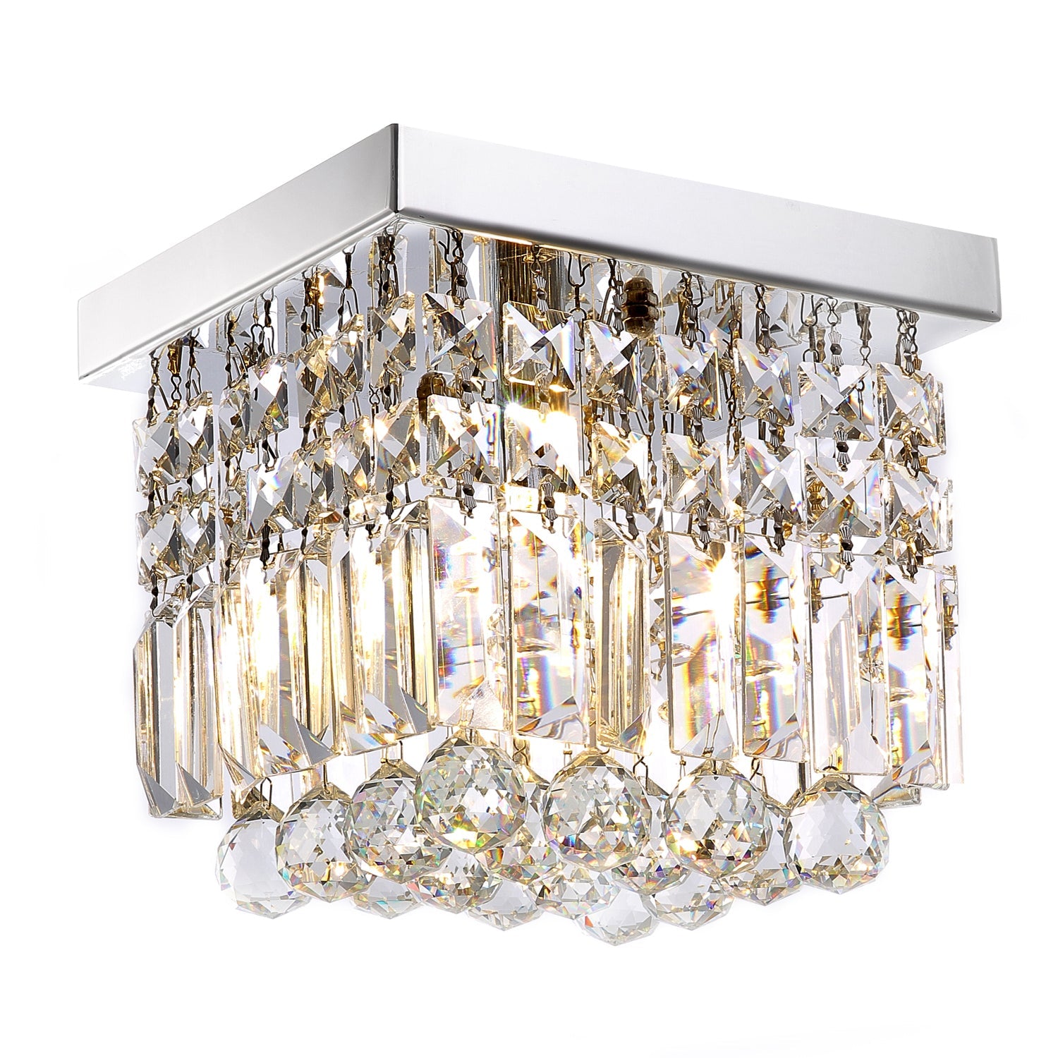Compact Crystal Ceiling Light Chrome Finish Flush Mount Square Design for Hallway Bedroom Kitchen Entry | Thomler