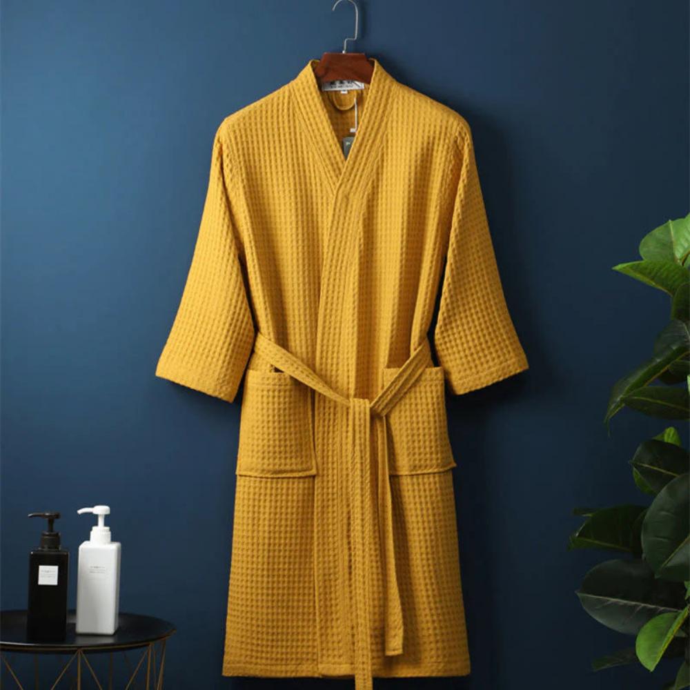 Cotton Waffle Robe V-Neck Lightweight Spa Bathrobe for Women & Men with Pockets Absorbent Loungewear for Bedroom Bathroom Shower | Thomler