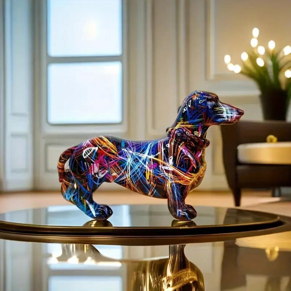 Dog Figurine Resin Multicolour Decorative Dachshund Living Room Desk Bookshelf Sculpture Modern Home Accent | Thomler