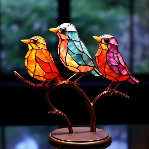 Hand-Painted Metal Bird Figurines for Shelf & Mantel | Colorful Tabletop Decor Set | Modern Perched Birds for Living Room, Bedroom, Office | Thomler
