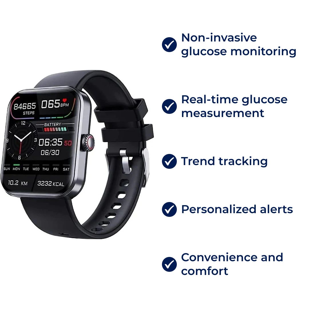 Non-Invasive Glucose Monitoring Smartwatch with Real-Time Tracking & Custom Health Alerts for Diabetics | Thomler