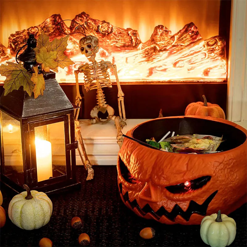Motion-Sensing Trick-or-Treat Holder with Glowing Eyes & Grabbing Skeleton Arm for Doorstep Decoration | Thomler
