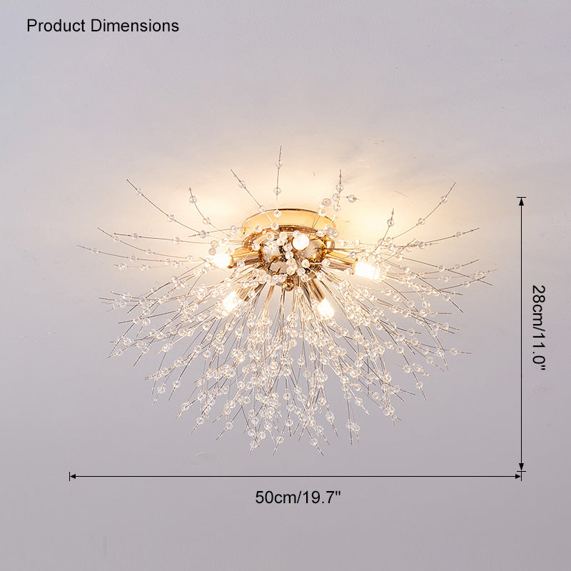 Ceiling Light Metal Crystal 15.7 in Flush Mount Bedroom Hallway Dandelion Design Decorative Lighting | Thomler