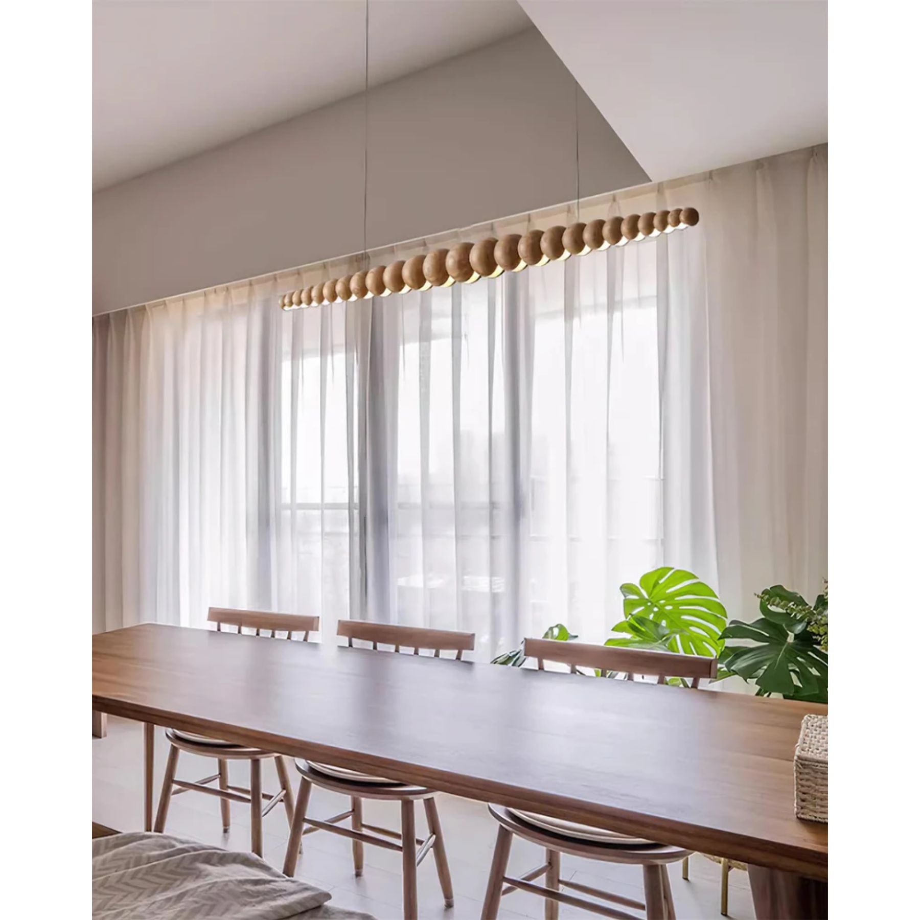 Pendant Light Wood Metal LED Warm White Adjustable Dining Table Kitchen Island Linear Hanging Ceiling Lamp Scandinavian Modern | Thomler