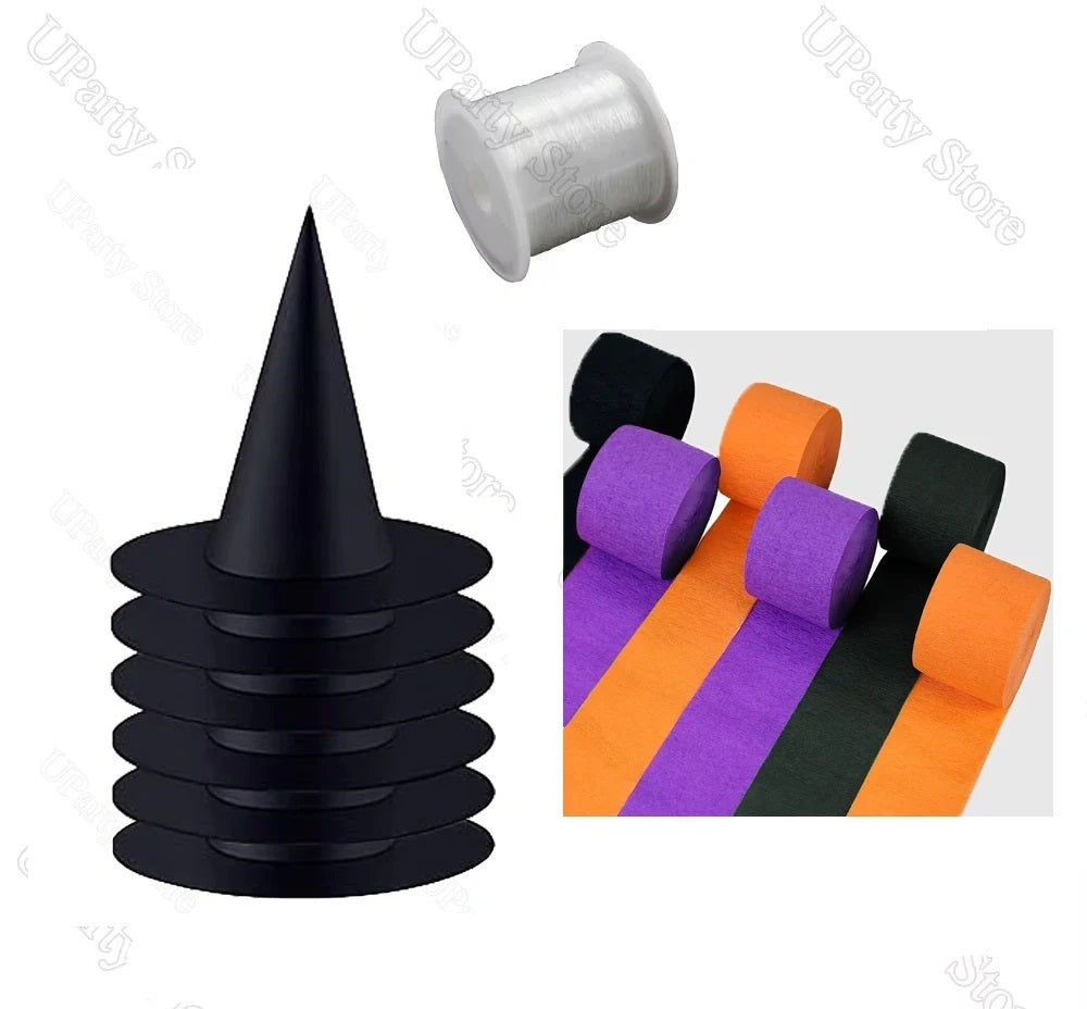 Suspended Sorceress Hat Decorations – String-Ready Black Cone Hats for Front Porch & Halloween Party Decor | Thomler