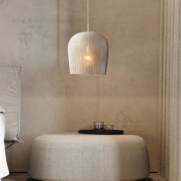 Pendant Light Rattan Hand Woven Shade Ø31.0 cm To Ø61.0 cm White Black Dining Room Living Room Japandi Hanging Ceiling Lamp | Thomler