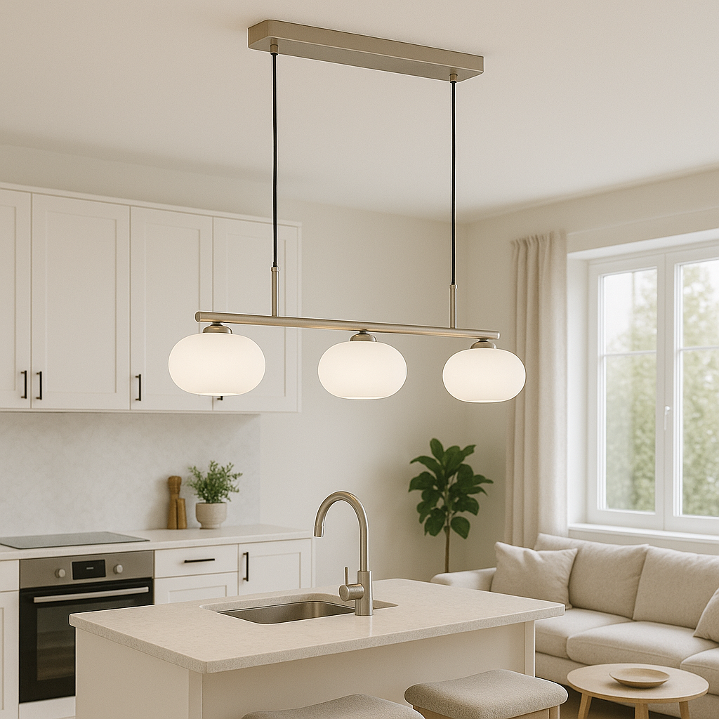 Pendant Light Glass Metal 18.0 cm 3-Head Adjustable Kitchen Island Dining Room Ceiling Lamp | Thomler