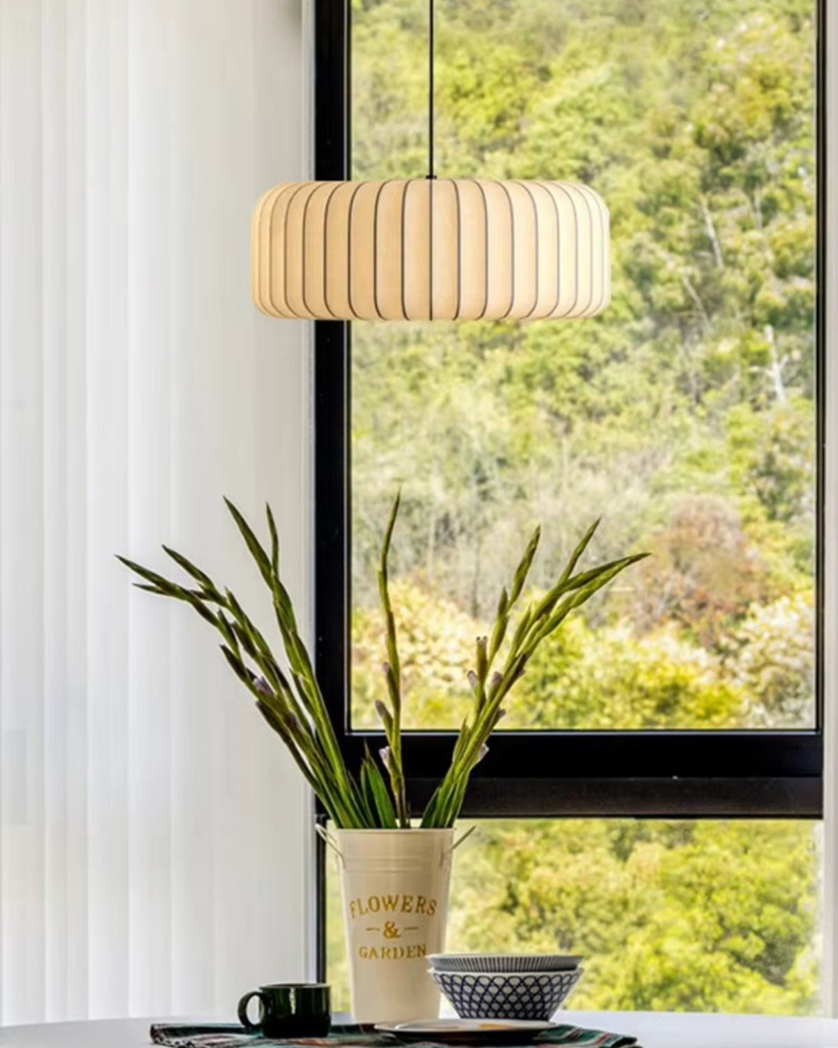 Pendant Light Stretch Fabric 55.0 cm (21.7") Neutral Dining Room Minimalist Japandi Hanging Ceiling Lamp E27 | Thomler