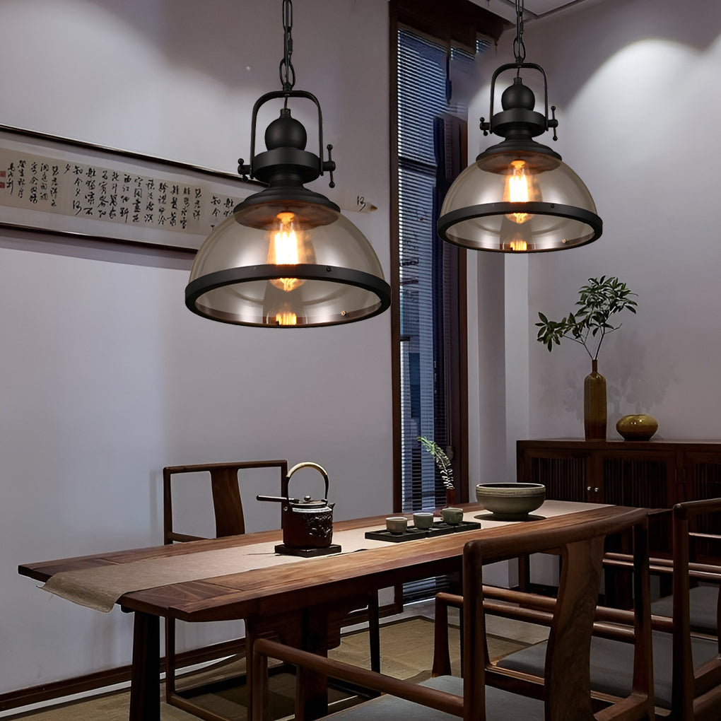 Glass Bowl Pendant Light Industrial Retro Style Hanging Ceiling Fixture Iron Frame E27 Socket for Dining Room Kitchen Island Living Room | Thomler