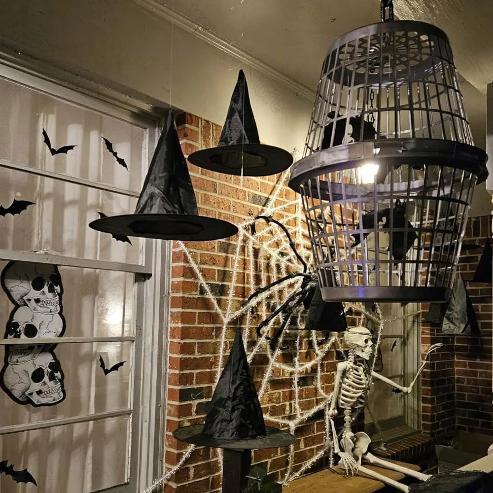 Suspended Sorceress Hat Decorations – String-Ready Black Cone Hats for Front Porch & Halloween Party Decor | Thomler