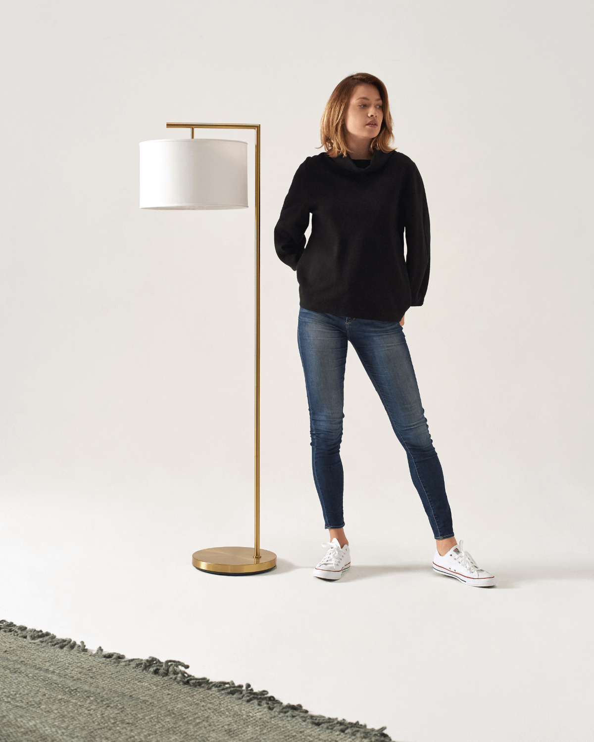 Vloerlamp Modern Met Stoffen Kap 152cm LED Zwart Messing Nikkel | Sansoti