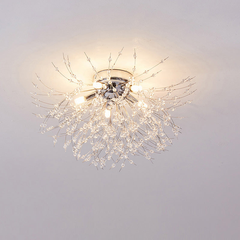 Ceiling Light Metal Crystal 15.7 in Flush Mount Bedroom Hallway Dandelion Design Decorative Lighting | Thomler