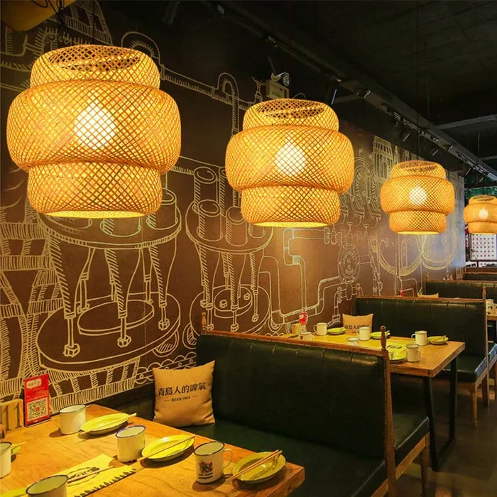 Handwoven Rattan Pendant Light Fixture Natural Woven Ceiling Lamp Rustic Farmhouse Hanging Light for Dining Room Kitchen Island Boho Home | Thomler