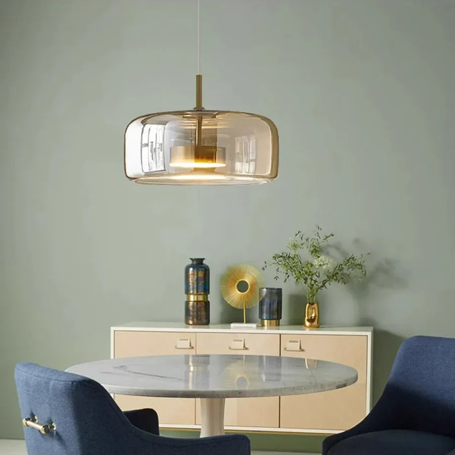 Pendant Light Glass 102.0 cm x 38.0 cm Cognac Or Smoke Grey Dining Room Kitchen Island Scandinavian Hanging Ceiling Lamp | Thomler