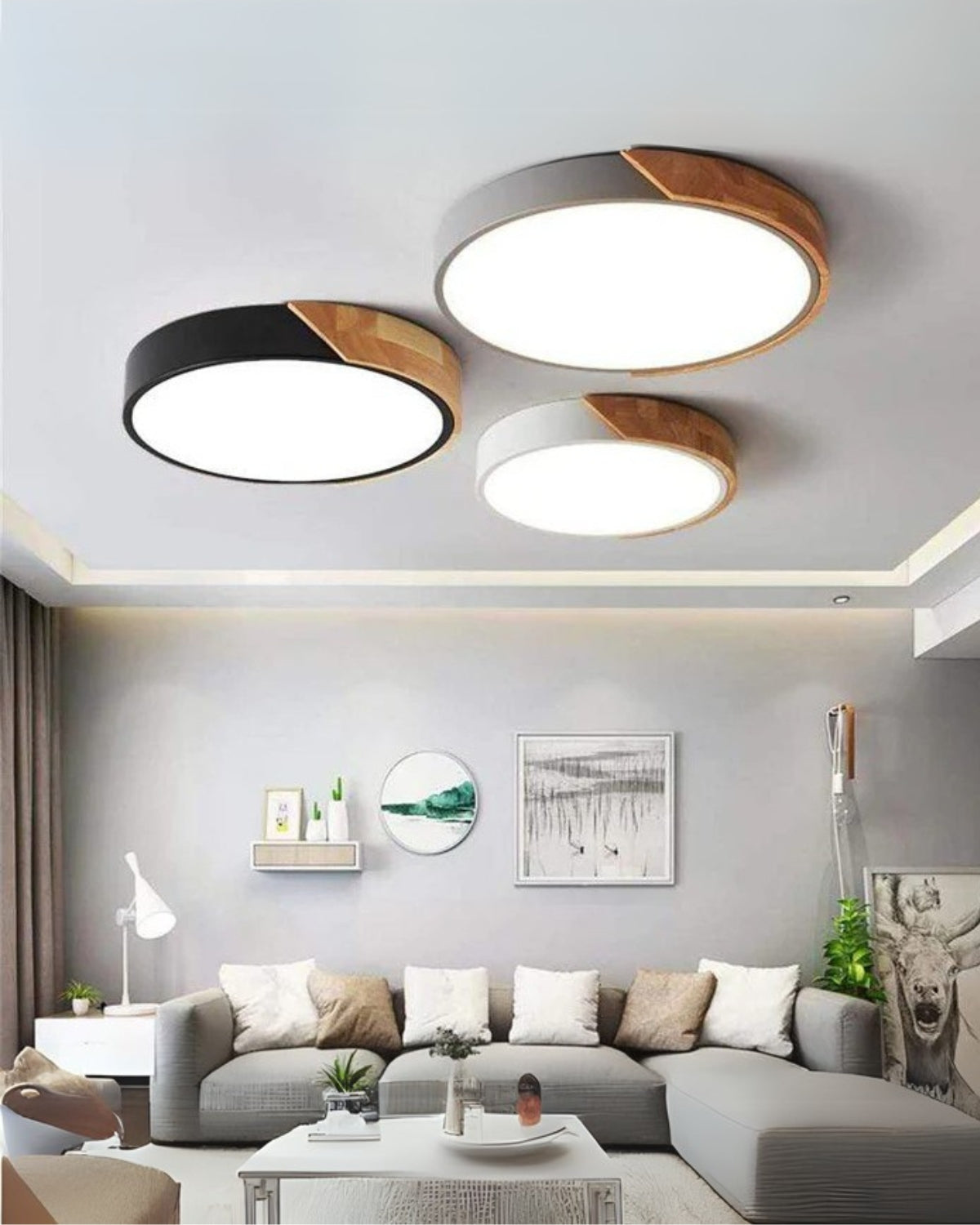 Moderne ronde plafondlamp met houtaccent en LED verlichting – minimalistische designlamp in 23 30 40 50 en 60 cm | Sansoti