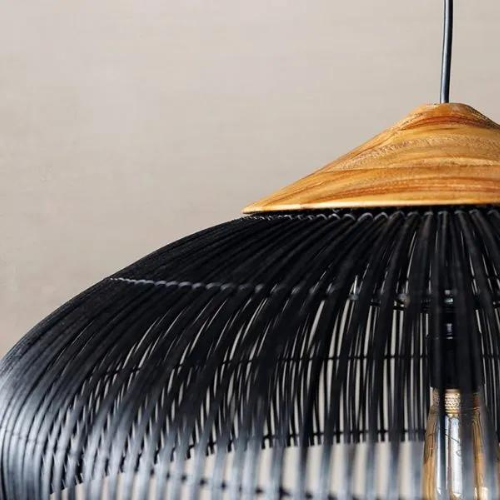 Pendant Light Rattan Woven 23.6 in Natural Dining Room Kitchen Island Hanging Ceiling Lamp Boho Farmhouse Lighting | Thomler