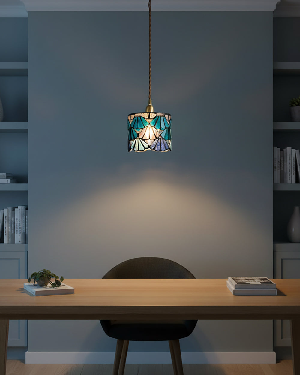 Pendant Light Glass 5.3 in Blue Pink Brass Stained Ceiling Lamp Vintage Home Dining Room Kitchen Lighting | Thomler