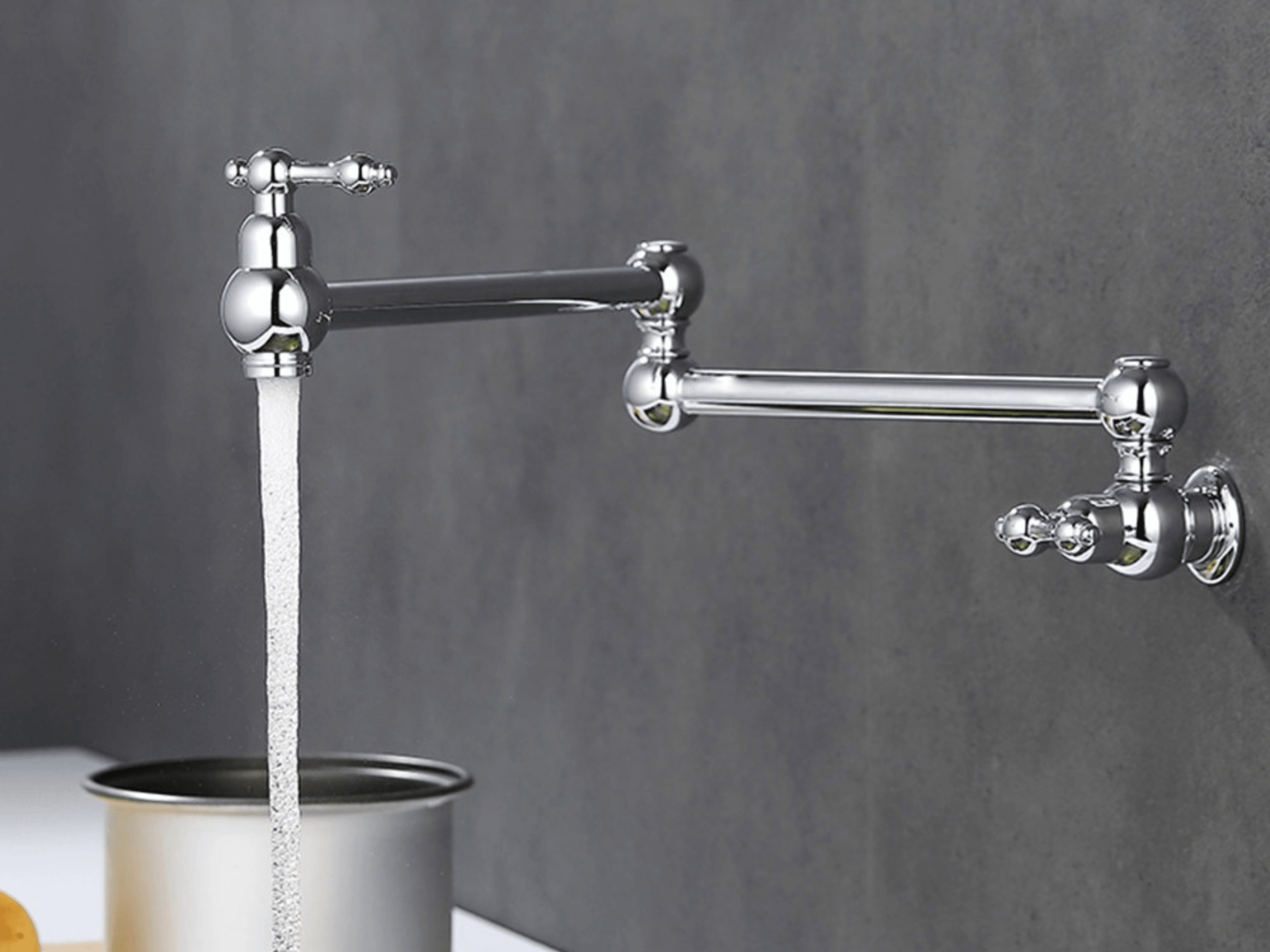 Wall-Mount Dual-Handle Kitchen Faucet for Pots – Brass Construction with Hot & Cold Lines – Chrome, Brushed Nickel, Black & Antique Brass Fi | Thomler