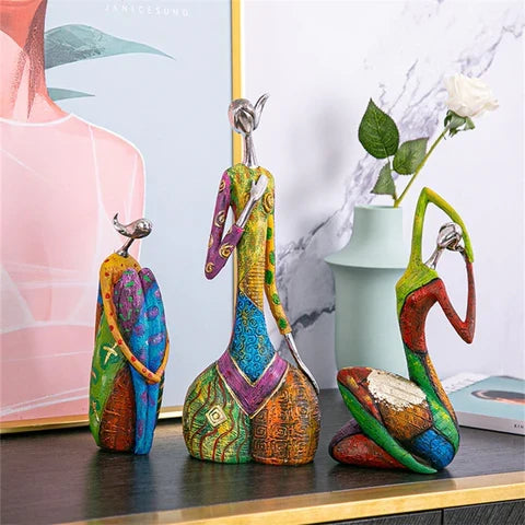 Hand-Painted Abstract Woman Figurine Sculpture | Colorful Resin Statue for Modern Home Decor | Shelf Decor Living Room | Thomler