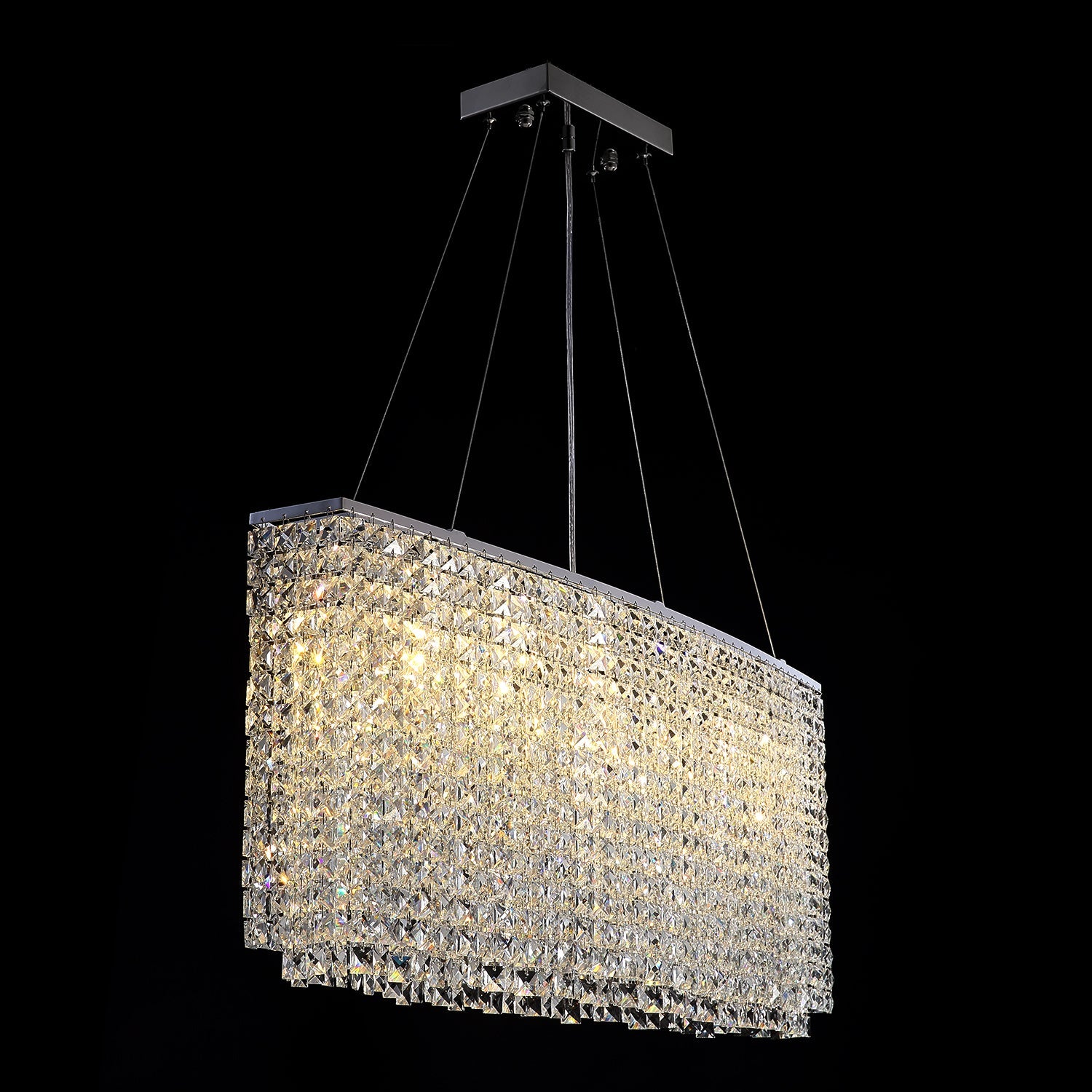 Linear Crystal Chandelier Chrome Finish Rectangular Dining Room Light Fixture Adjustable Height for Kitchen Island Living Room | Thomler