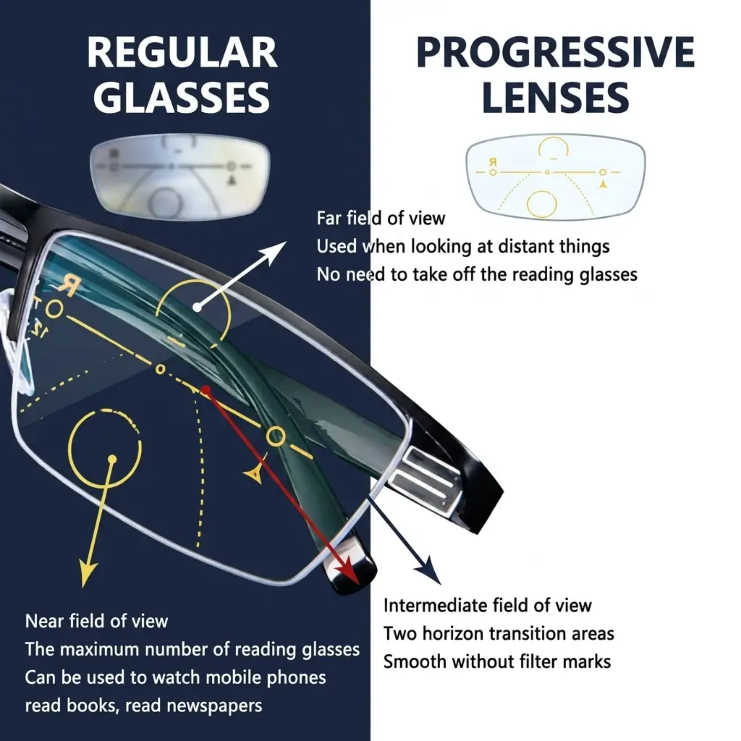 Multifocal Reading Glasses with Blue-Light Filter & Anti-Glare Coating for Reading, Screens & Distance Vision | Thomler