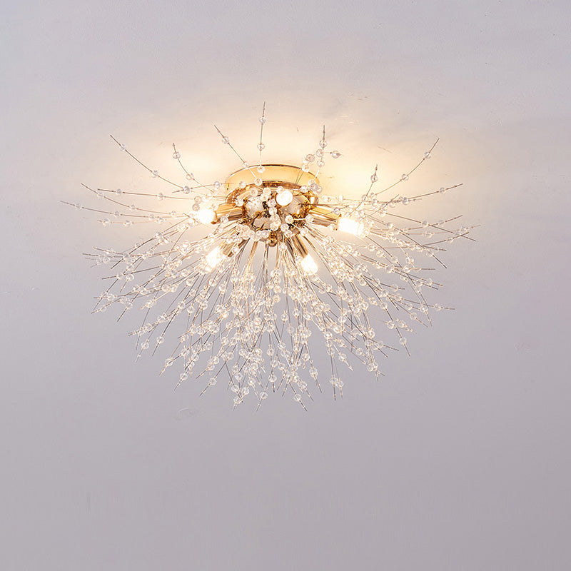 Ceiling Light Metal Crystal 15.7 in Flush Mount Bedroom Hallway Dandelion Design Decorative Lighting | Thomler