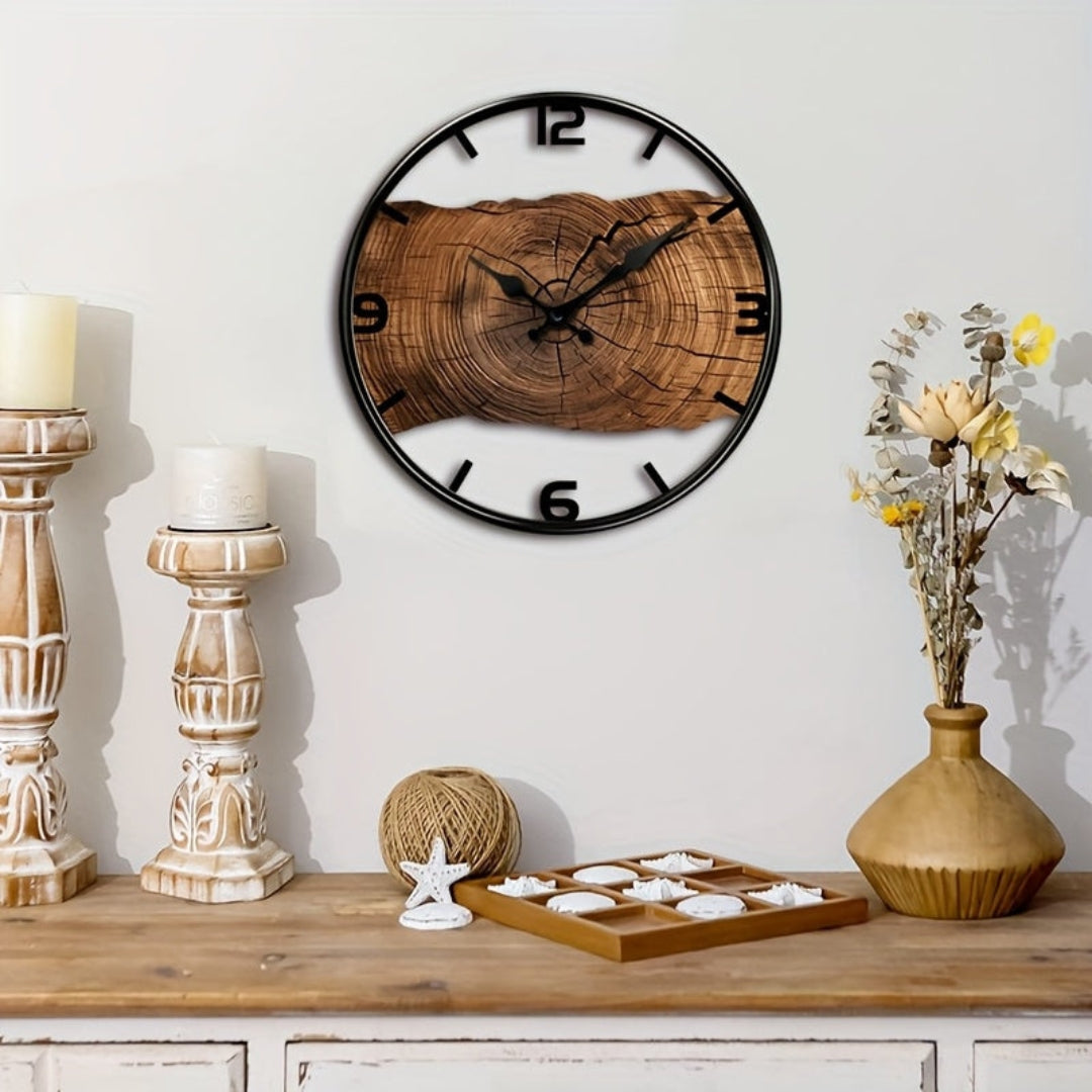 Rustic Carved Wood Wall Clock Silent Sweep Movement for Living Room & Bedroom Decor | Thomler