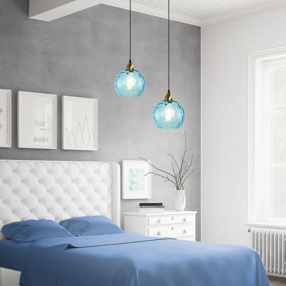 Pendant Light Ripple Glass 7.9 in Sphere Adjustable Dining Room Kitchen Hanging Ceiling Lamp Modern Nordic Minimalist Fixture | Thomler