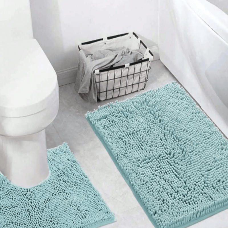 Bath Mat Chenille 50.0 x 80.0 cm Blue Bathroom Non Slip Absorbent Rug Shower Bath Toilet Floor Mat | Thomler