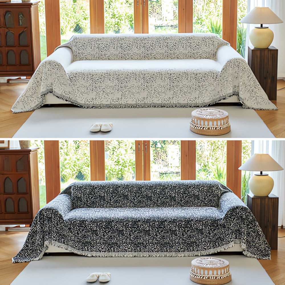 Reversible Sofa Throw Blanket - Speckled Cotton Blend - Boho Farmhouse Style Furniture Protector for Couch, Loveseat & Armchair | Thomler