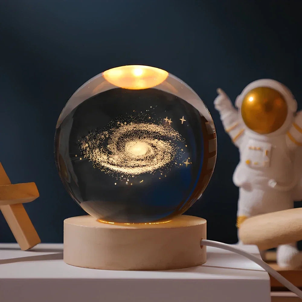 Cosmic Crystal Ball Night Light with LED Color Display | 25 Space Designs | USB Powered Galaxy Sphere Lamp for Bedroom, Living Room & Gift | Thomler