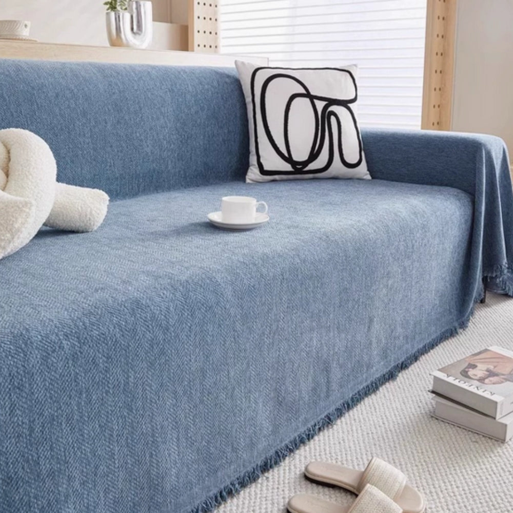 Chenille Sofa Throw with Tassels – Water-Resistant Pet-Friendly Furniture Protector for Couch, Loveseat & Chair | Thomler