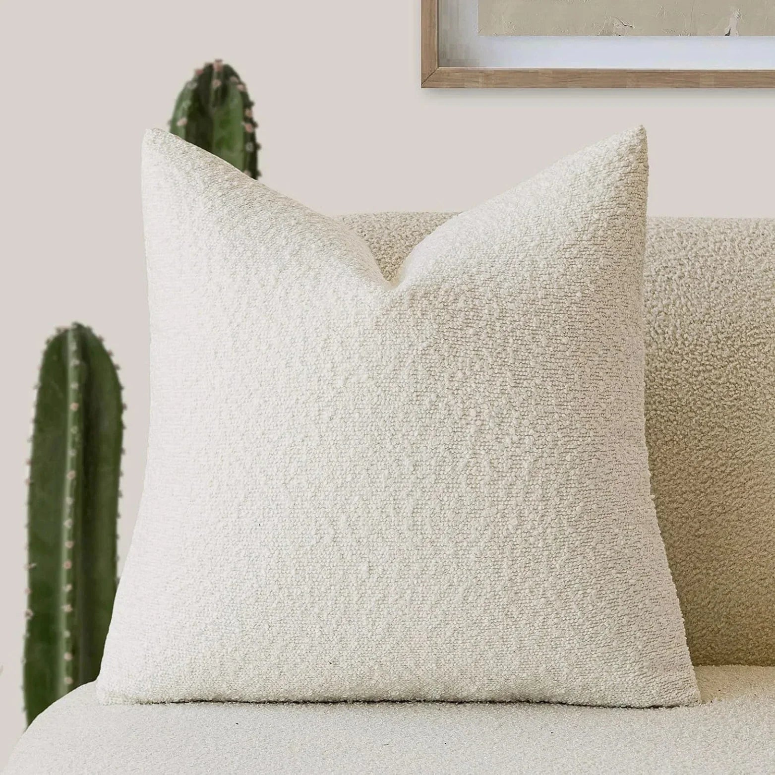 Cushion Cover Bouclé Fabric 45.0 cm x 45.0 cm Neutral Sofa Bed Decorative Throw Pillow Case Minimalist Living Room Accent | Thomler
