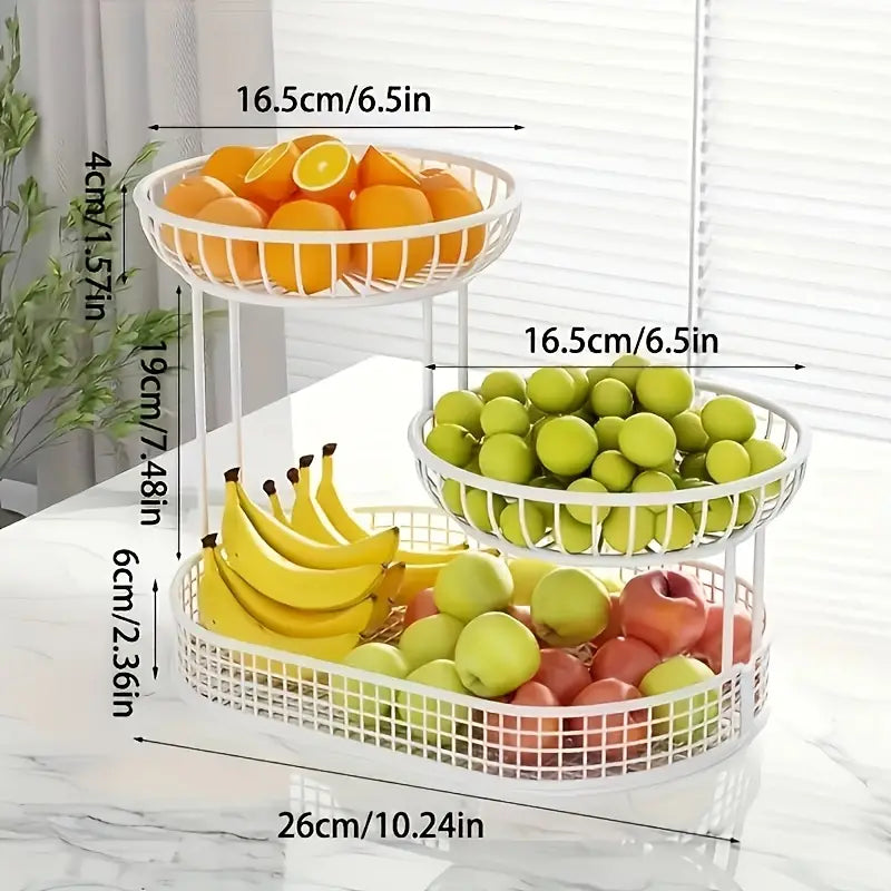 Fruit Bowl Metal 26.0 cm Gold Three Tier Kitchen Counter Storage Snack Display Organiser Serving Stand | Thomler