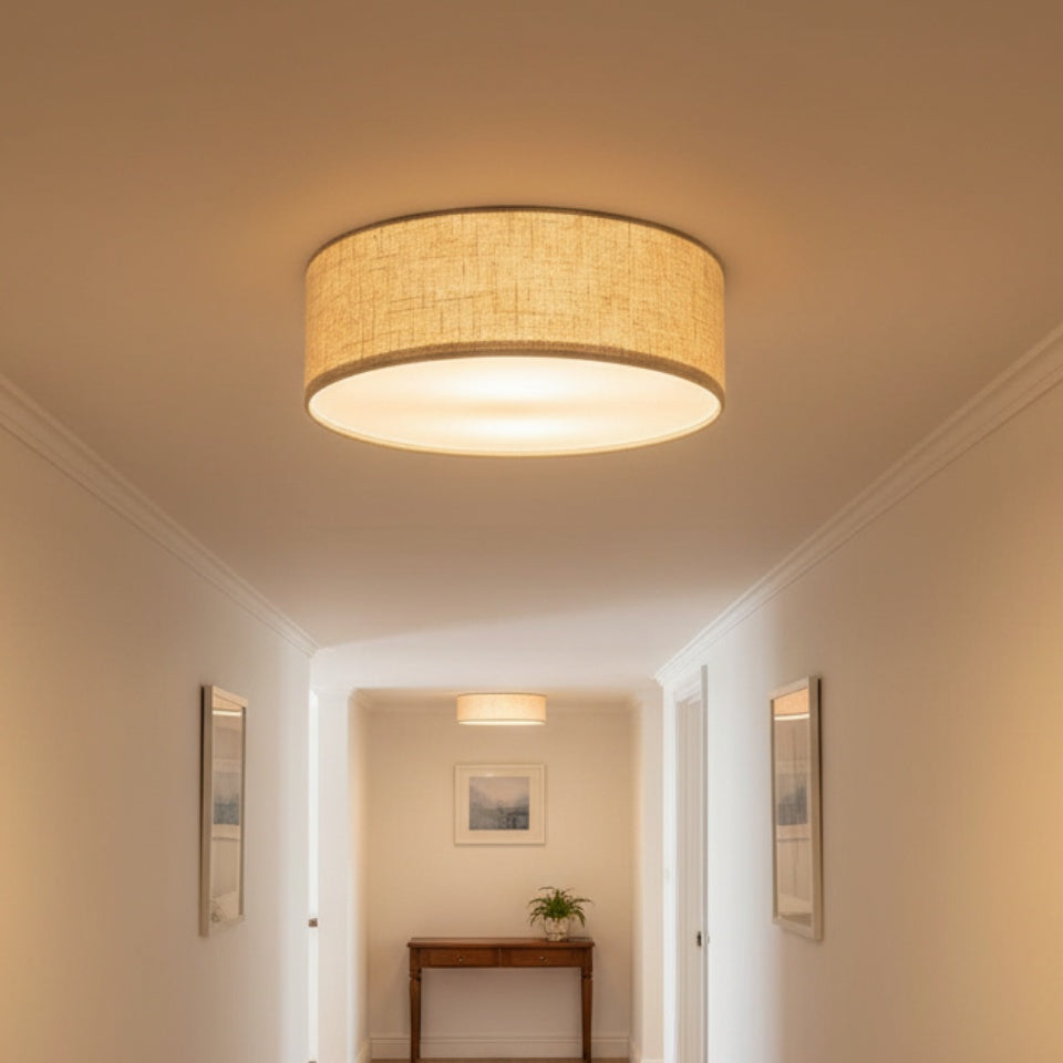 Fabric Flush Mount Drum Shade Ceiling Light for Bedroom & Living Room – Hardwire Installation | Thomler