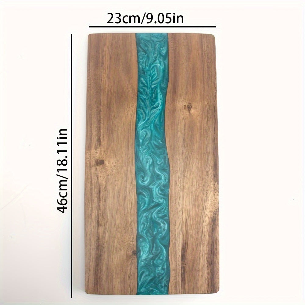 Acacia Wood Serving Board with Blue Resin River Design 18x9 Inch Charcuterie Platter Butcher Block Cutting Surface for Cheese Meat Bread | Thomler