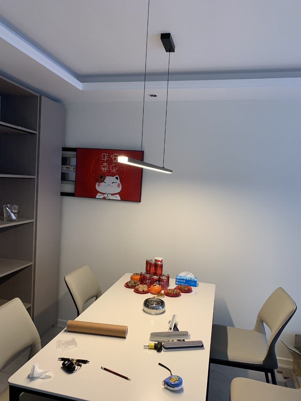 Linear Pendant Light Metal 39 in Adjustable Kitchen Island LED Warm White 3000K-6000K Modern Dining Room Hanging Lamp | Thomler
